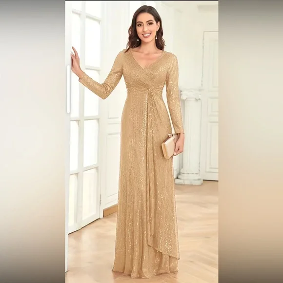 Dresses | Nwt Glamorous Sequins Vneck Evening Dress In Champagne Color Size L And Xl | Poshmark Dresses | Nwt Glamorous Sequins Vneck Evening Dress In Champagne Color Size L And Xl | Poshmark